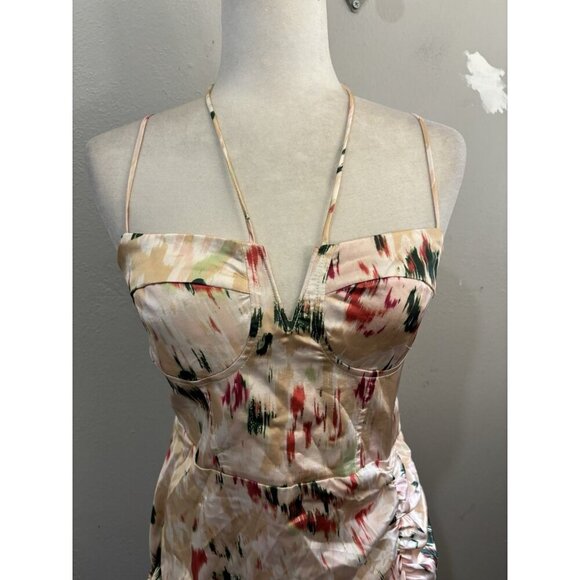 Cider Fliral Ruched Midi Dress Hi Low Size Medium - Picture 2 of 12